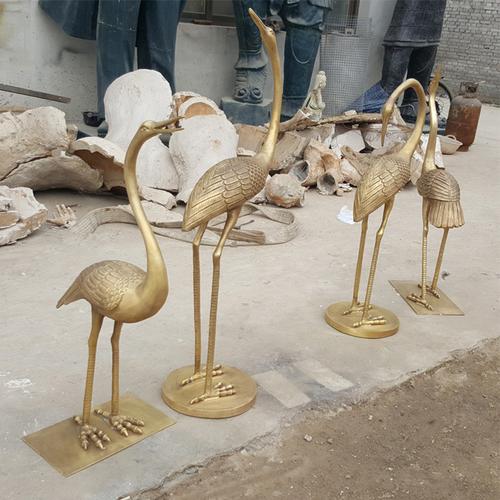 铜仙鹤雕塑家居水景铸铜动物仙鹤雕塑长寿鹤工艺品铜仙鹤摆件